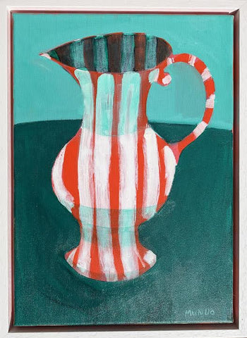 Red and white Acrylic on canvas striped vase